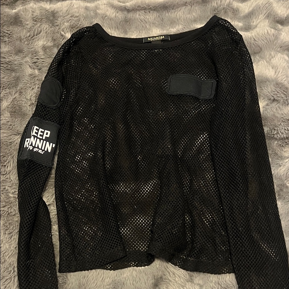 Bershka Black Mesh Long Sleeve Top